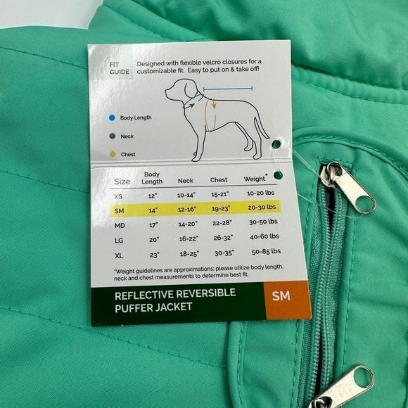 NWT!! Furhaven Reversible Reflective Puffer Jacket, Washable, Mint, Small - Picture 6 of 12